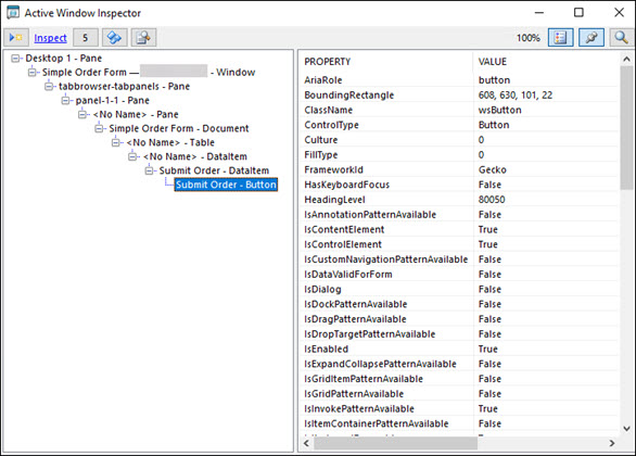 Using the Active Window Inspector in the Certify Utilities Interface Tool